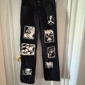 Black Pants with Graphic Patches